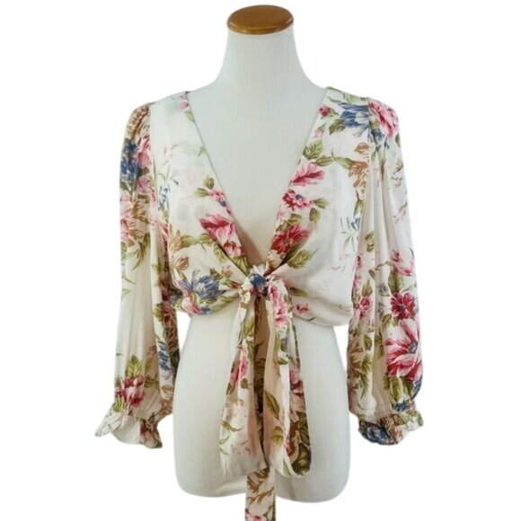 Auguste Vintage Inspired Floral Boho Tie Front Wrap Top Blouse - Picture 10 of 16